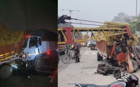 अमेठी: रेलवे क्रासिंग पर टकराई पांच गाड़ियां एक की मौत, तीन घायल